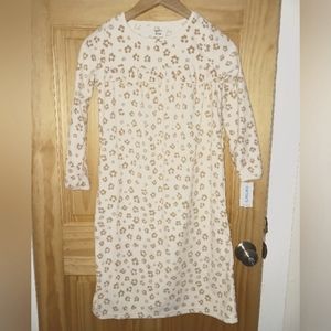 Size 8-10 Carter's Cream & Tan Floral Polyester Fleece Nightgown NWT